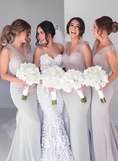 Trumpet/Mermaid Sleeveless Sweep Train Elastic Satin Bridesmaid Dresses