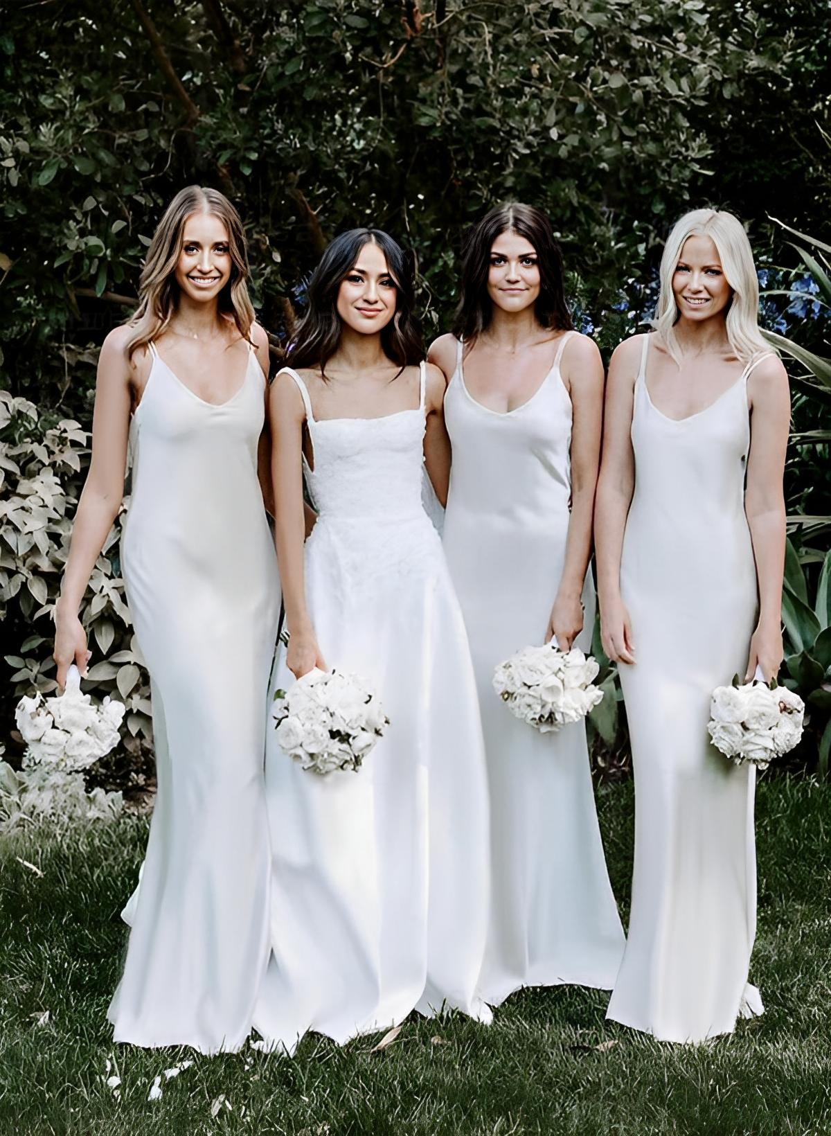 Trumpet/Mermaid V-Neck Silk Like Stain Floor-Length Bridesmaid Dresses