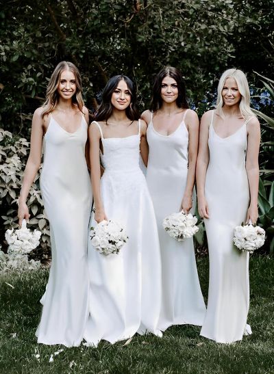 Trumpet/Mermaid V-Neck Silk Like Stain Floor-Length Bridesmaid Dresses