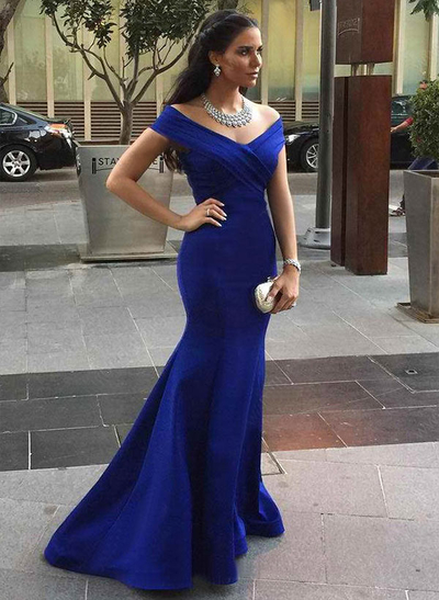 Trumpet/Mermaid Off-The-Shoulder Satin Sweep Train Evening Dresses