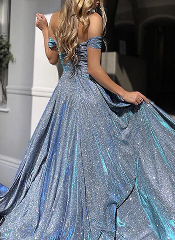 A-Line Sweetheart Sequined Sleeveless Floor-Length Prom Dresses With Split Front