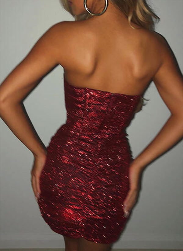 Sheath/Column Strapless Sequins Short/Mini Prom Dresses