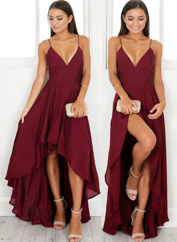 A-line V Neck Chiffon Sleeveless Chiffon Prom Dress