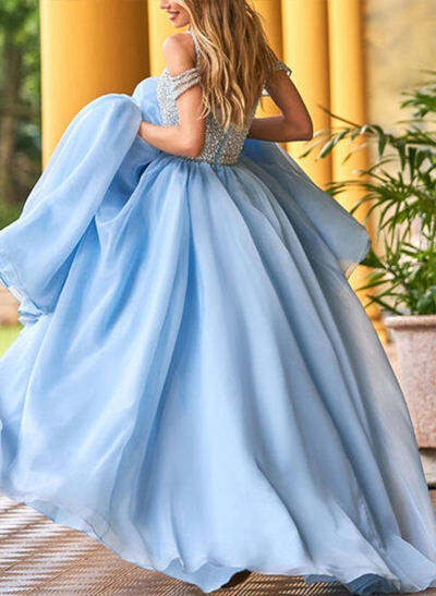 A-Line Square Neckline Spaghetti Straps Floor-Length Prom Dress With Beading
