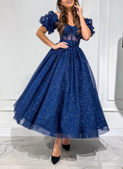 A-Line Sweetheart Ankle-Length Tulle Prom Dress