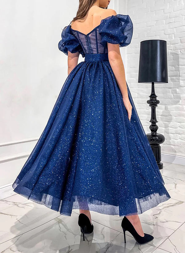 A-Line Sweetheart Ankle-Length Tulle Prom Dress