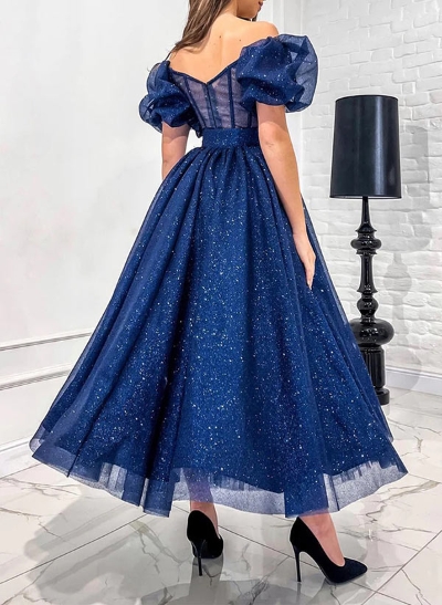 A-Line Sweetheart Ankle-Length Tulle Prom Dress