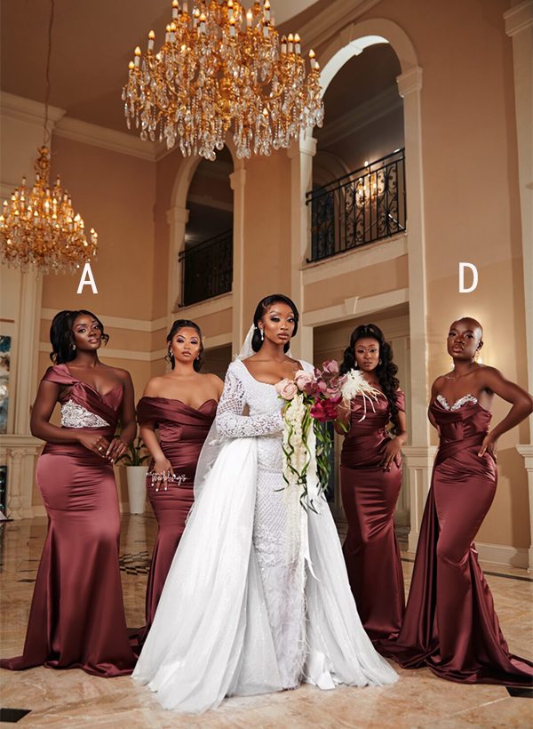 Trumpet/Mermaid One-Shoulder/Sweetheart Sweep Train Silk Like Satin Bridesmaid Dresses