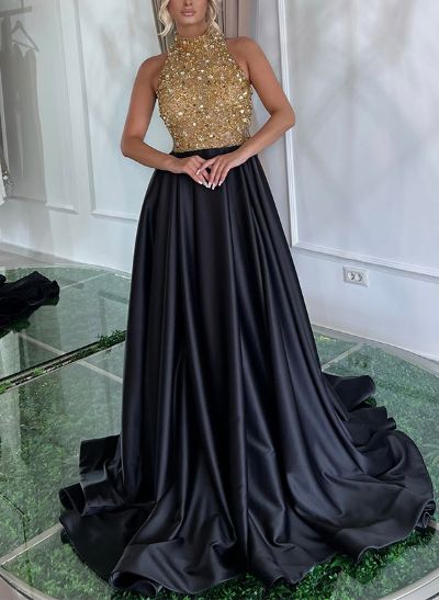 Sparkly Sequined A-Line Halter Prom Dresses