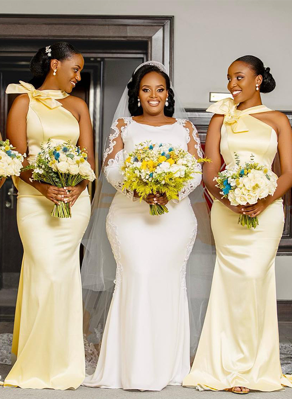 Sheath/Column Asymmetrical Sleeveless Satin Bridesmaid Dresses