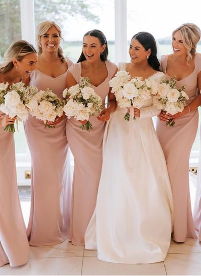 Sheath/Column Sleeveless Floor-Length Elastic Satin Bridesmaid Dresses