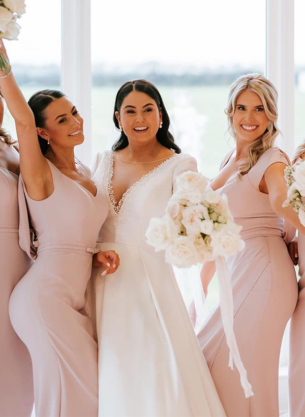 Sheath/Column Sleeveless Floor-Length Elastic Satin Bridesmaid Dresses