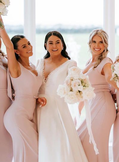 Sheath/Column Sleeveless Floor-Length Elastic Satin Bridesmaid Dresses