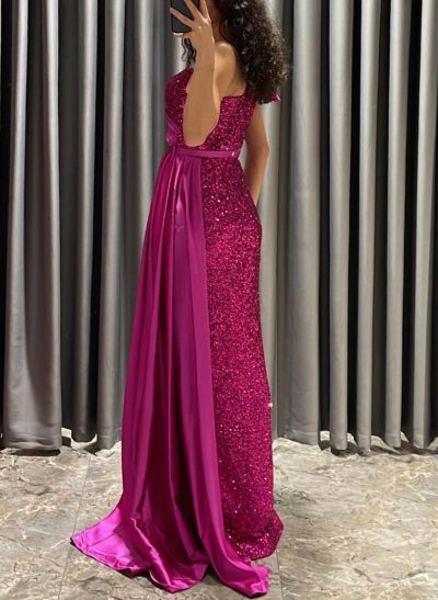 One-Shoulder Sparkly Sequined Prom Dresses With Sheath/Column