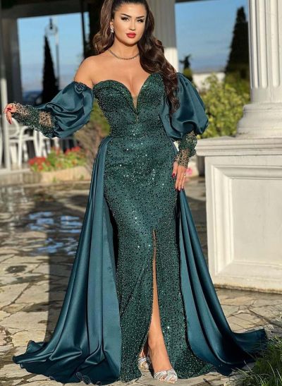 Detachable Sequined Sleeves Trumpet/Mermaid Prom Dresses