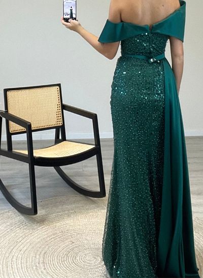 Sheath/Column Asymmetrical Sequined Prom Dresses With Split Front