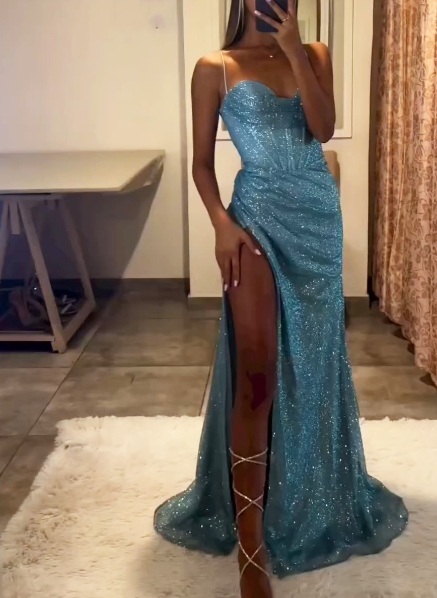 Sequined Sweetheart Spaghetti Straps Prom Dresses