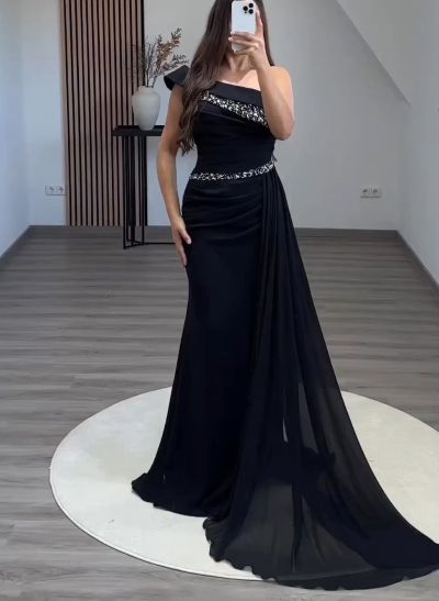 One-Shoulder Beading Trumpet/Mermaid Prom Dresses