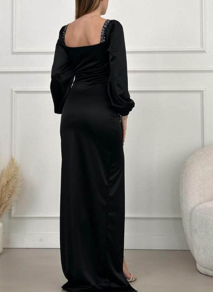 Long Sleeves High Slit Sequined Prom Dresses