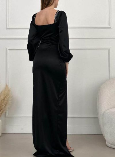 Long Sleeves High Slit Sequined Prom Dresses