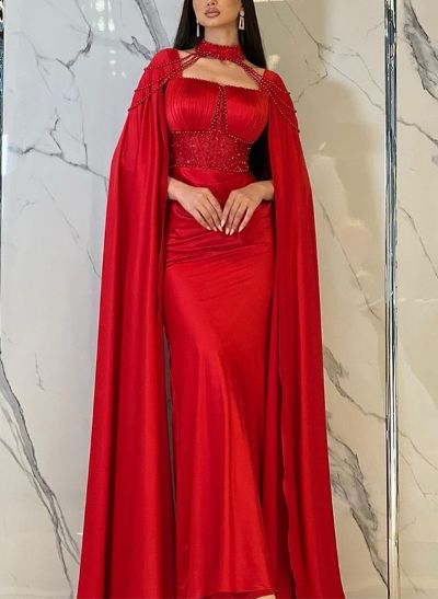 Sheath/Column Square Neckline Sleeveless Sequined Prom Dresses With Beading