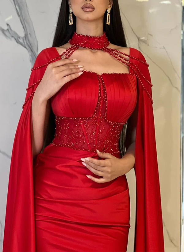 Sheath/Column Square Neckline Sleeveless Sequined Prom Dresses With Beading