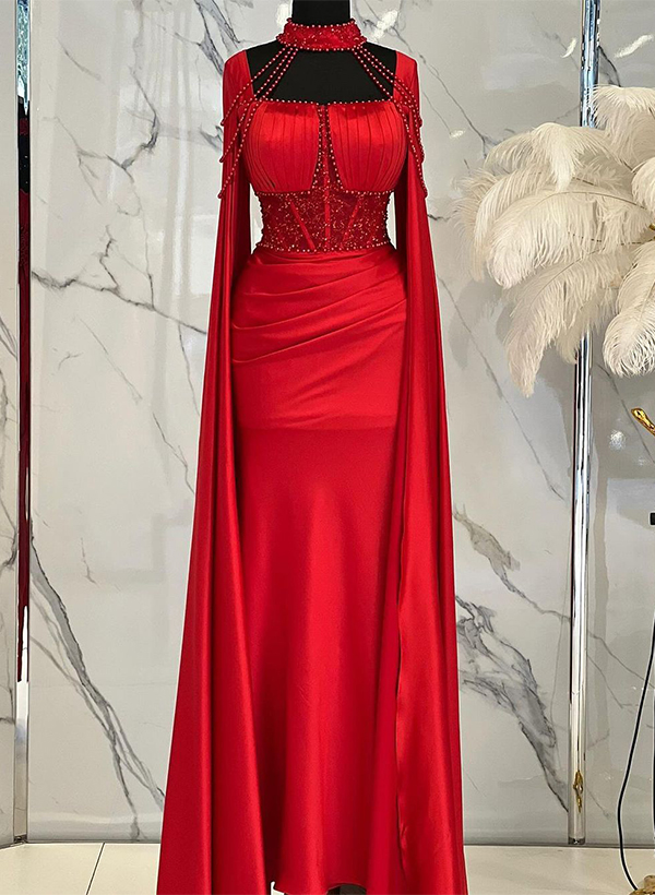 Sheath/Column Square Neckline Sleeveless Sequined Prom Dresses With Beading