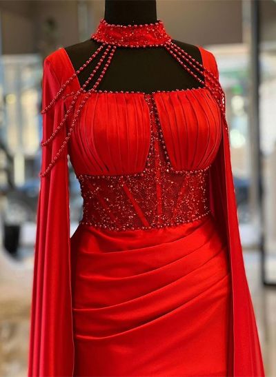 Sheath/Column Square Neckline Sleeveless Sequined Prom Dresses With Beading