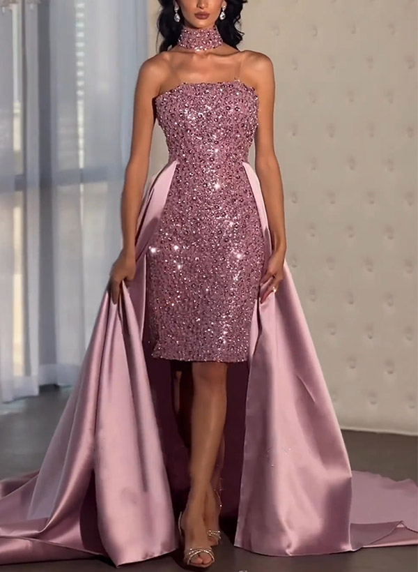 Sheath/Column Strapless Sleeveless Sweep Train Sequined Prom Dresses