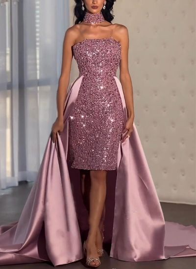 Sheath/Column Strapless Sleeveless Sweep Train Sequined Prom Dresses