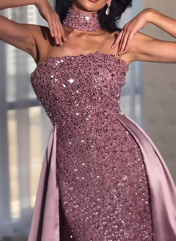 Sheath/Column Strapless Sleeveless Sweep Train Sequined Prom Dresses
