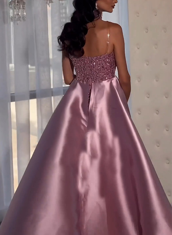 Sheath/Column Strapless Sleeveless Sweep Train Sequined Prom Dresses