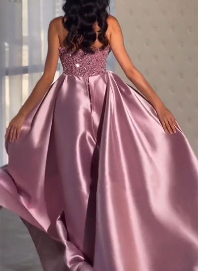 Sheath/Column Strapless Sleeveless Sweep Train Sequined Prom Dresses