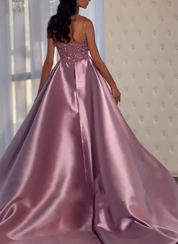 Sheath/Column Strapless Sleeveless Sweep Train Sequined Prom Dresses