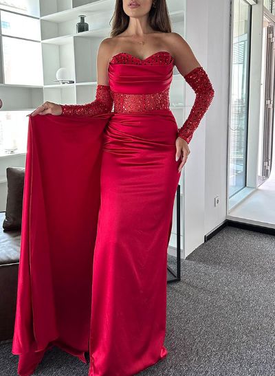 Sheath/Column Sweetheart Long Sleeves Sequined Prom Dresses