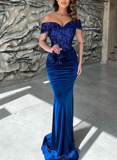 Sheath/Column Off-The-Shoulder Sleeveless Sequined Prom Dresses With Sequins