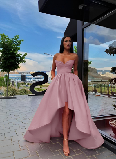 Ball-Gown/Princess Sleeveless Strapless Satin Asymmetrical Bridesmaid Dresses