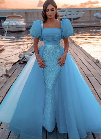 Ball-Gown/Princess Square Neckline Floor-Length Sequined Prom Dress