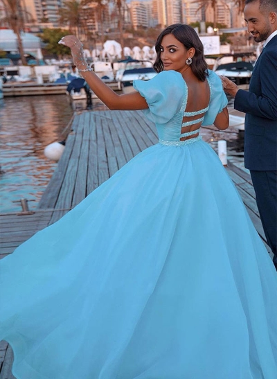 Ball-Gown/Princess Square Neckline Floor-Length Sequined Prom Dress