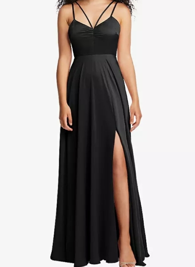 A-Line V-Neck Sleeveless Floor-Length Silk Like Satin Bridesmaid Dresses