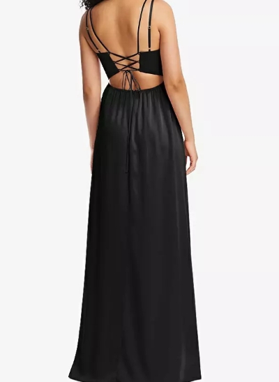 A-Line V-Neck Sleeveless Floor-Length Silk Like Satin Bridesmaid Dresses