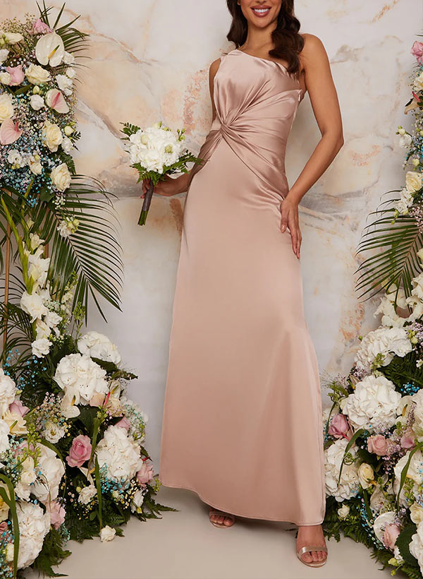 Sheath One-Shoulder Floor-Length Satin Bridesmaid Dress
