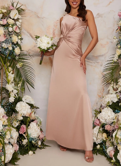 Sheath One-Shoulder Floor-Length Satin Bridesmaid Dress