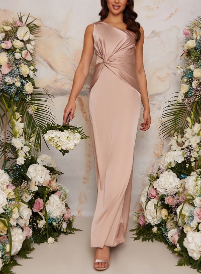 Sheath One-Shoulder Floor-Length Satin Bridesmaid Dress