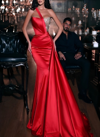 Trumpet/Mermaid One-Shoulder Satin Strapless Prom Dress