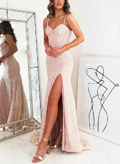 Sheath/Column Sequin Sleeveless Sweep Train Dresses