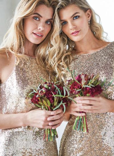 Champagne Sequins Open Back Bridesmaid Dresses With Trumpet/Mermaid