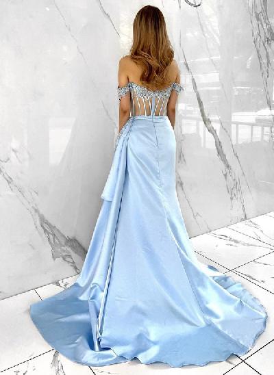 A-Line Sleeveless Satin Long Prom Dress With Lace