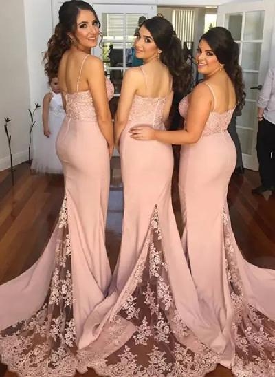 Trumpet/Mermaid Sweetheart Satin Bridesmaid Dresses With Appliques Lace