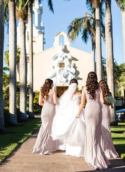 Sheath/Column Square Neckline Sleeveless Elegant Satin Bridesmaid Dresses